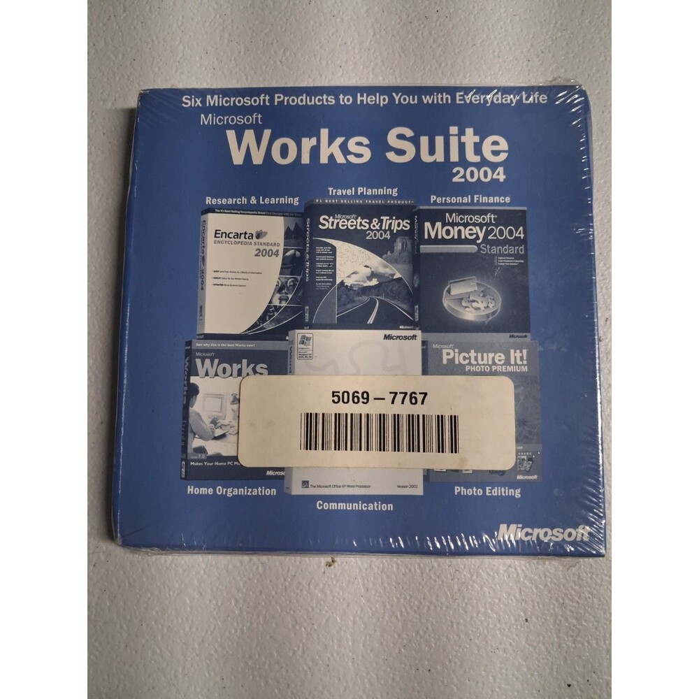 Microsoft Works Suite 2004 CD Software Set Money Encarta Word Picture - W/Key